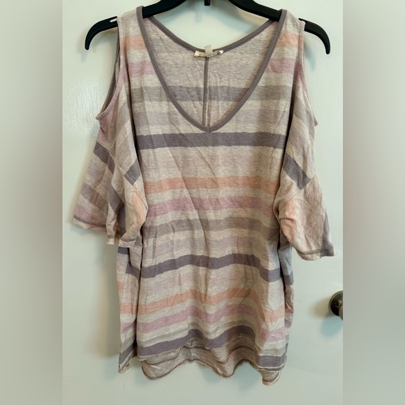 Hem&Thread Pastel Striped Cold Shoulder Tunic M/L - Picture 1 of 3